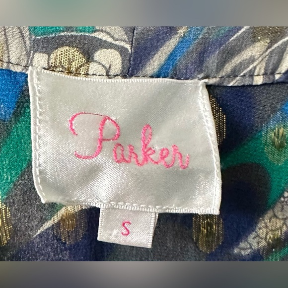 Parker Bohemian Metallic Floral & Sea Motif  Tiered Bell Sleeves Silk Mini Dress - Picture 4 of 8